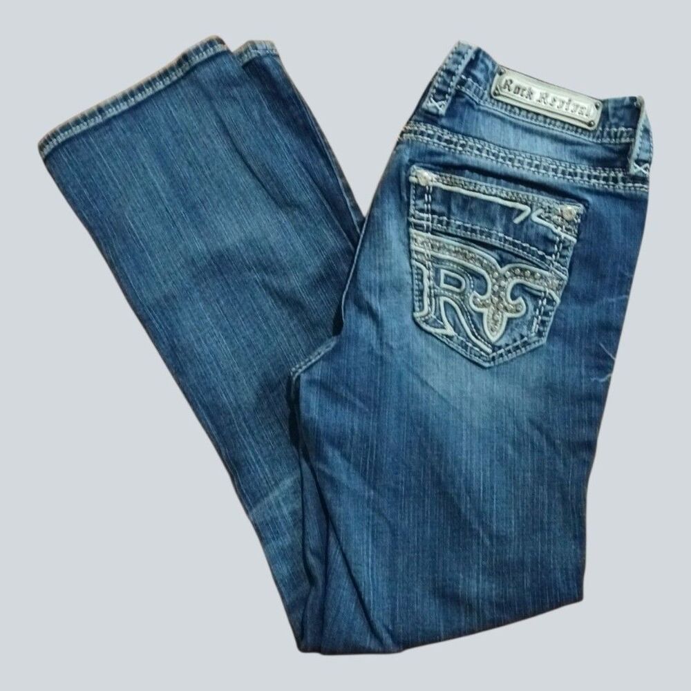 Rock Revival Doreen Easy Boot Embellished Denim Jeans Dark Wash Size 29
